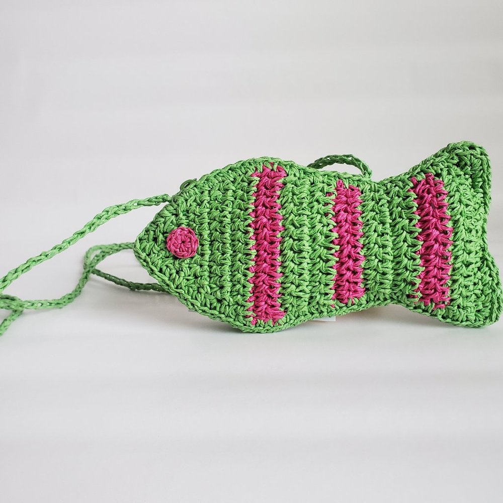 Pink & Green Woven Mini Fish Bag